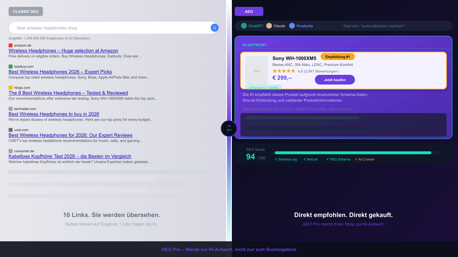 AEO vs SEO Vergleich - visuelle Darstellung